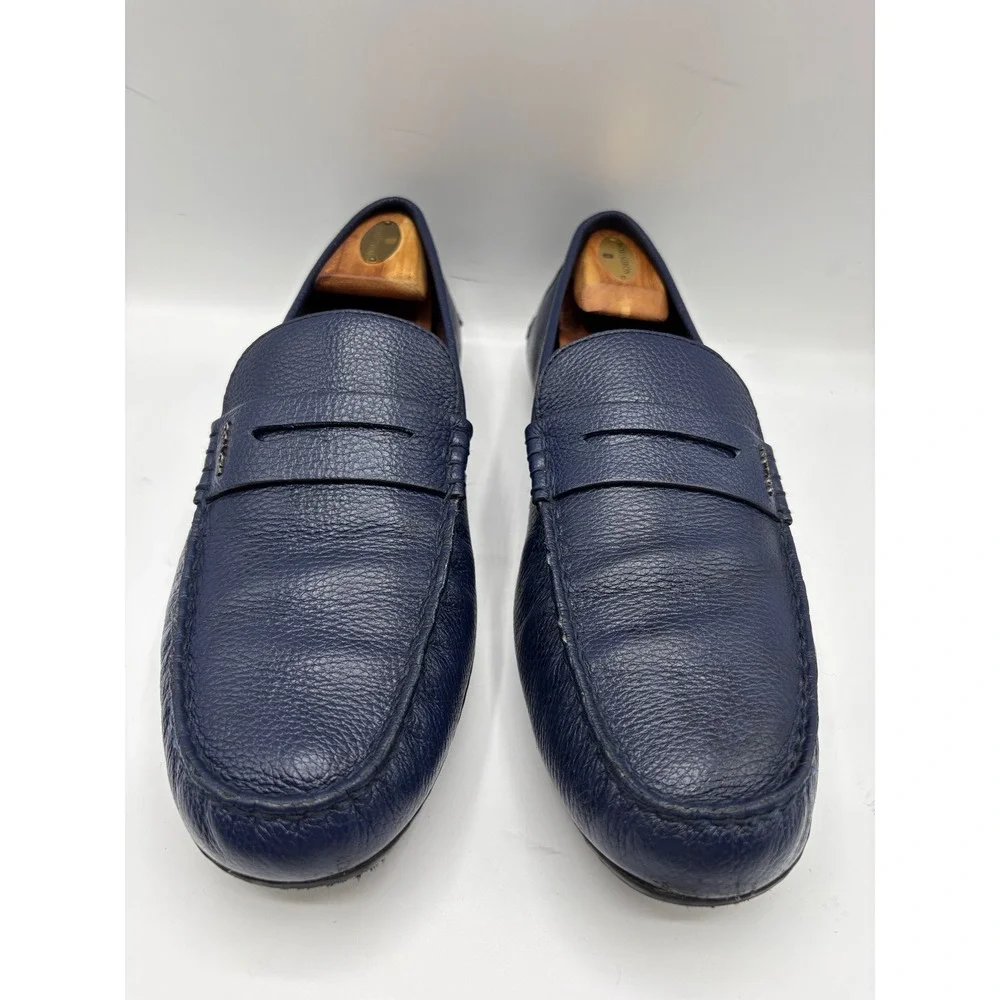 Coach C3098 Men's Navy Blue Pebbled Leather Penny Loafers Driving Shoes Size 12D